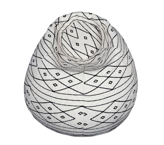 Parthik - Pouf Boule En Tissu Blanc Et Motifs Géométriques Noirs