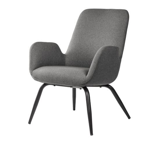 Mikka - Fauteuil Rembourré Gris Foncé Avec Pieds En Métal Noir