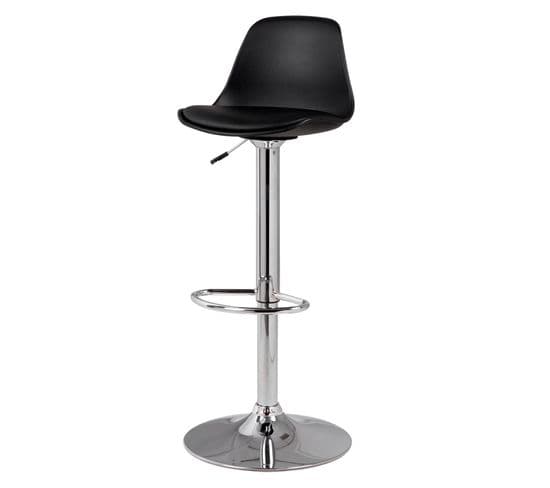 Dallen - Tabouret De Cuisine Réglable Avec Pied Central Chromé Et Assise Noire