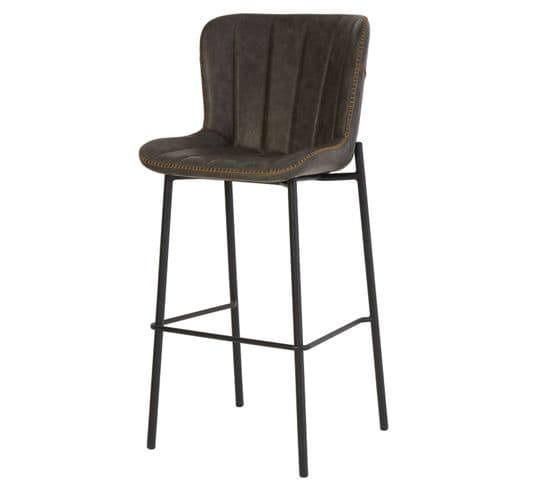 Jammu - Tabouret Haut Avec Effet Simili Cuir Pieds Simili Cuir Pieds Métal Noir Couleur Gris