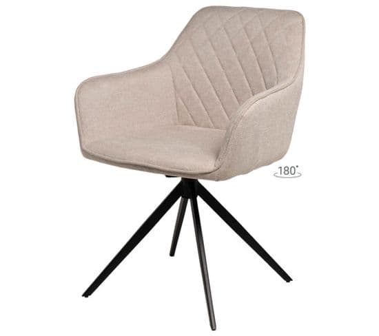 Chaise De Salle à Manger Pivotante Avec Pied Central Noir, Rembourrée En Beige.