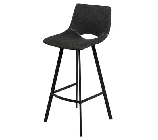 Tabouret Haut Garni En Gris Foncé Avec Pieds Noirs