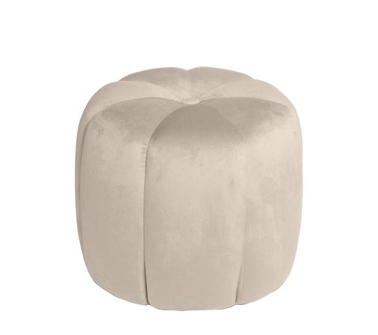 Pouf Rond En Velours Beige Avec Bouton Au Milieu