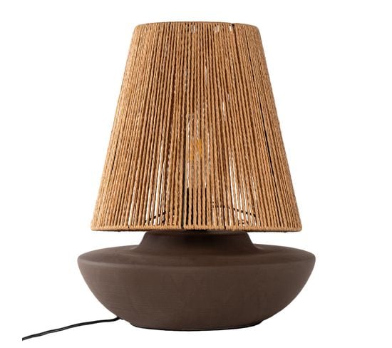 Lampe De Table En Corde De Chanvre Et Base Brune