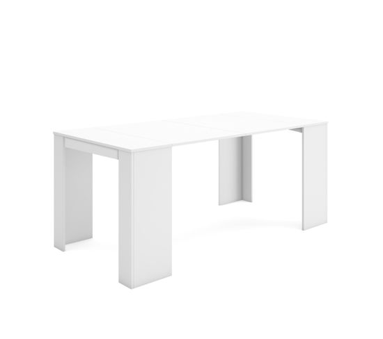 Table Console Extensible, 180, Pour 8 Personnes, Blanc