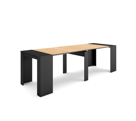 Table Console Extensible, 260, Pour 12 Personnes, Noir Et Chêne