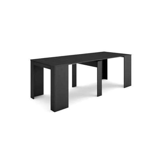 Table Console Extensible, 220, Pour 10 Personnes, Noir