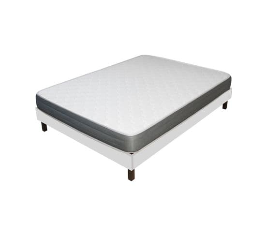 Ensemble 180x200 Matelas Mousse - H18cm + Sommier Kit-  bois Blanc