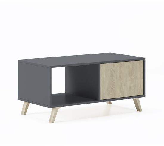 Table Basse Avec Portes, Gris Anthracite Et Chêne