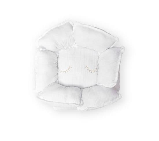 Coussin Fleur En Coton Blanc 11x35x35cm