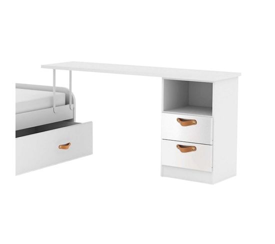 Bureau + Bloc Tiroir Aggloméré Blanc Cuir 76,5x242x45cm