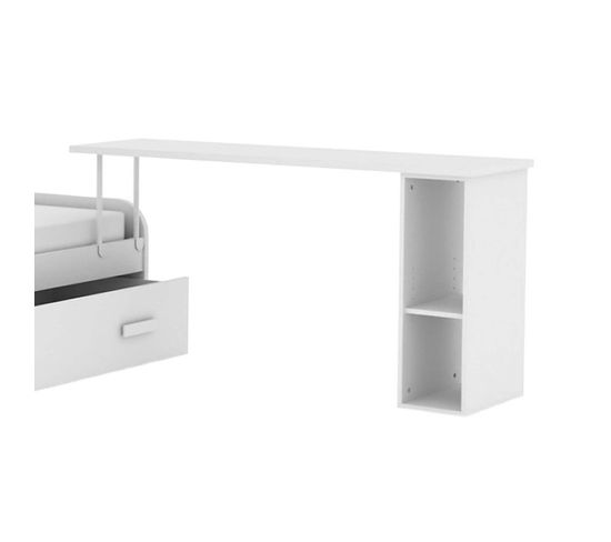 Bureau Avec Support De Lit + Étagère En Aggloméré Blanc 76,5x150x45cm