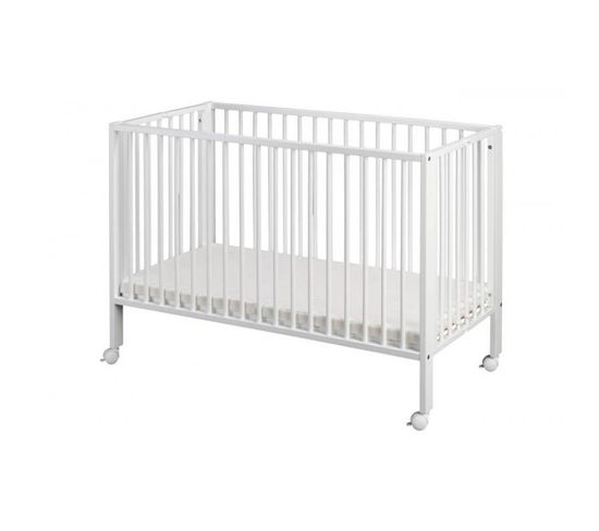 Lit Bébé à Barreaux Pliable 60x120 Cm En Hêtre Massif Blanc