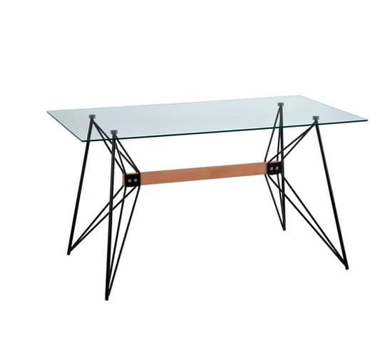 Table à Manger Design 140x80cm Avec Plateau Verre Et Pieds Métal Phoenix