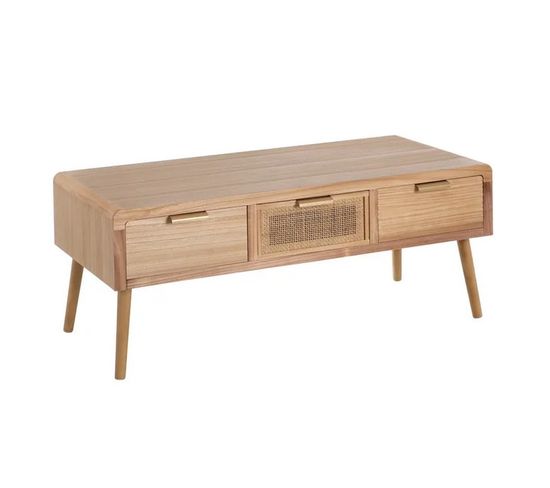 Table Basse Rotin Et Bois 110x50cm Wesley