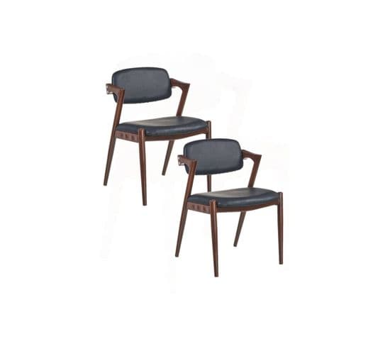 Karve - Lot De 2 Chaises En Simili Noir - Avec Accoudoirs - Pieds Bois