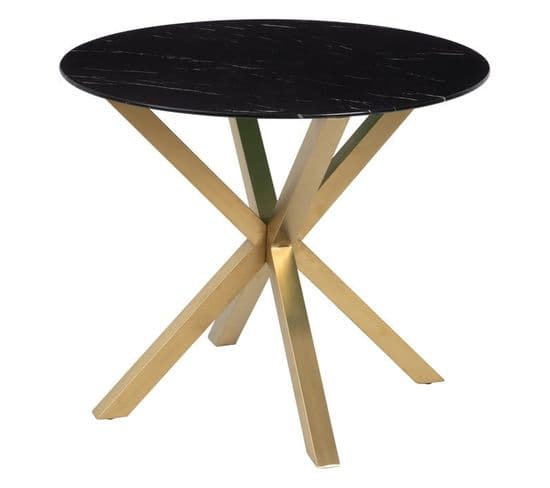 Table Ronde Or Et Effet Marbre Noir 90cm Many