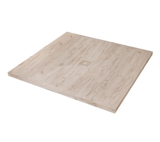 Receveur Nola 3 - 80x80x3cm - Résine - Nature Bois - Bonde