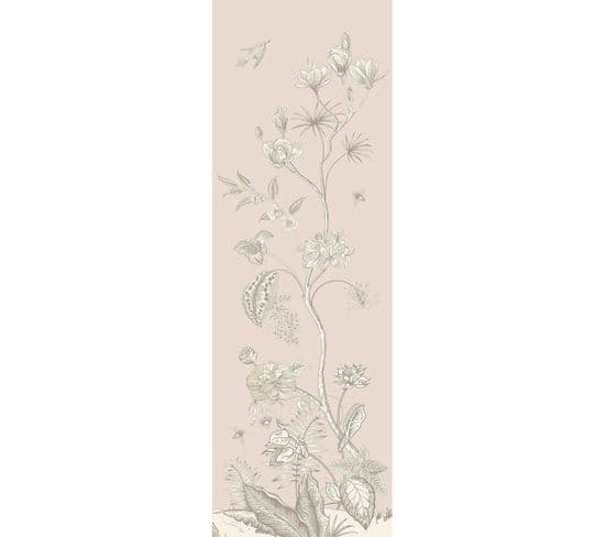 Poster Thème Fleurs Blanches Et Fond Rose - 90 X 270 Cm