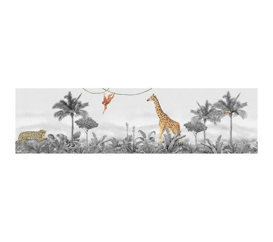 Frise Auto-collante Animaux De La Jungle Girafe, Léopard Et Singe En Noir Et Blanc - 1 Rouleau De 0,