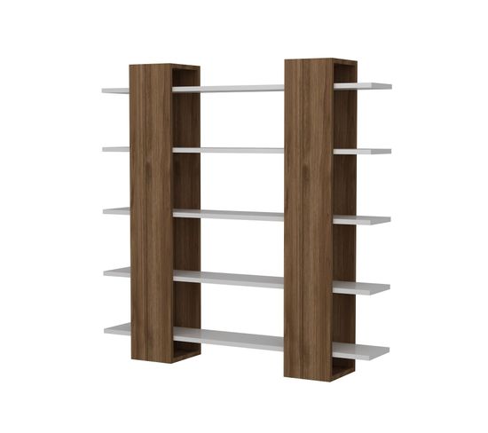 Étagère Bibliothèque Dokar L120xh120cm Bois Foncé Et Blanc