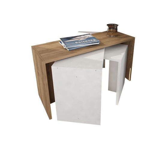 Lot De 3 Tables Basse Gigogne Logan Bois Naturel Et Blanc