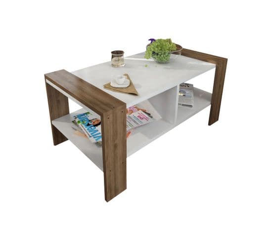 Table Basse Izole L90cm Bois Foncé Et Blanc