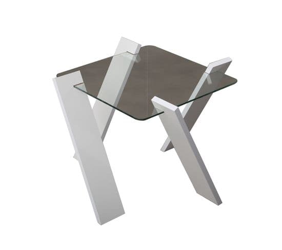 Table Basse Carrée Perspicuus Bois Blanc Et Verre Transparent