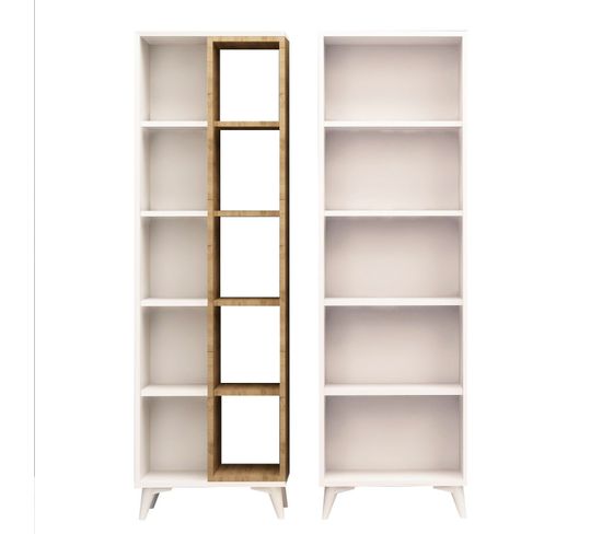 Ensemble De 2 Bibliothèques Mixtura L100xh162cm Chêne Clair Et Blanc