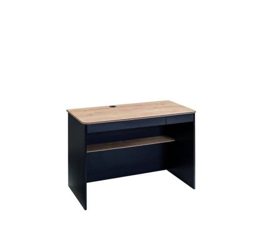 Bureau Avec Étagère Et 2 Tiroirs Kern L113cm Bois Clair Et Noir