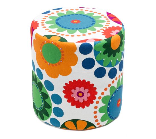 Pouf Falael D40cm Tissu Motif Fleurs Multicolore