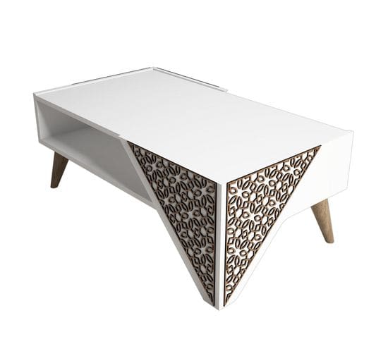 Table Basse Forces Motif Arabesque Bois Et Blanc