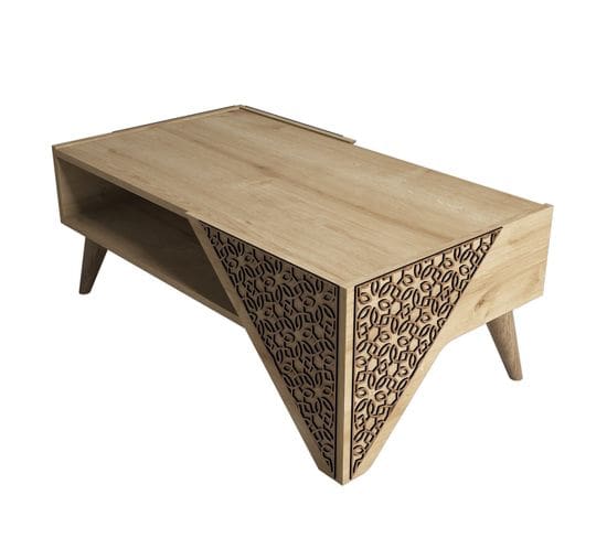 Table Basse Forces Motif Arabesque Bois Et Chêne