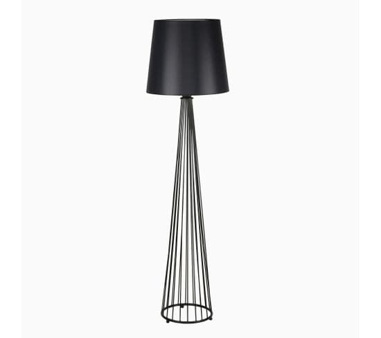 Lampadaire Pied Filaire Cône Accensa 165cm Tissu Et Métal Noir