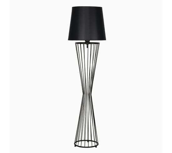 Lampadaire Pied Filaire Sablier Accensa 165cm Tissu Et Métal Noir