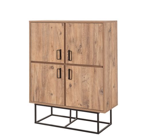 Buffet Haut Style Industriel 4 Portes Feneta Bois Clair