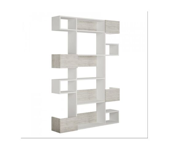 Étagères Bibliothèque Huber L120cm Blanc Et Bois Blanc