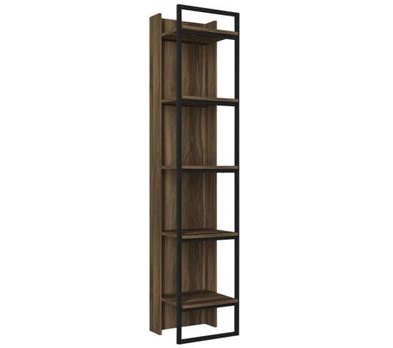 Étagère Bibliothèque Niro L39cm Bois Foncé Et Métal Noir