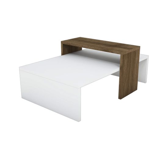 Table Basse Nestoda L80xp50cm Blanc Et Bois Foncé