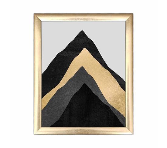 Tableau Décoratif Avec Cadre Or Cuenca L23,5xh28,5cm Montagne Noir Gris Et Or