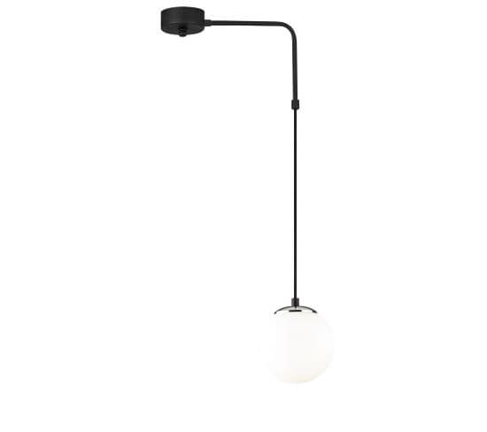 Suspension En L 1 Lampe Globe Arinore Verre Blanc Et Métal Noir