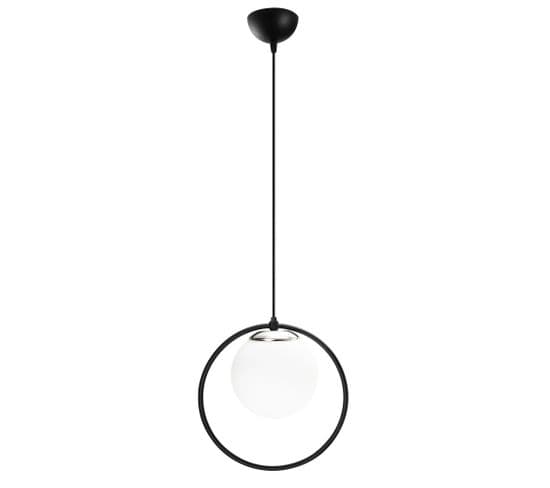 Suspension 1 Lampe Globe Cerclé Haut Bioxy Verre Blanc Et Métal Noir