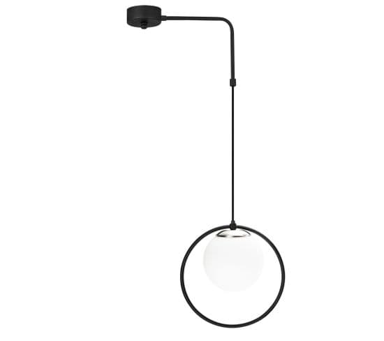 Suspension En L 1 Lampe Globe Cerclé Haut Bioxy Verre Blanc Et Métal Noir