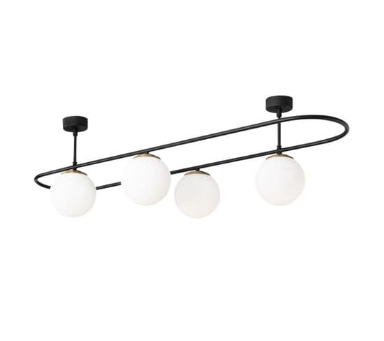 Plafonnier En Métal 4 Globes - L. 124 X H. 40 Cm - Noir Et Blanc - Corentine