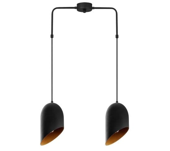 Suspension 2 Lampes Coupe Oblique Alignées Quisky 52cm Métal Noir Et Or