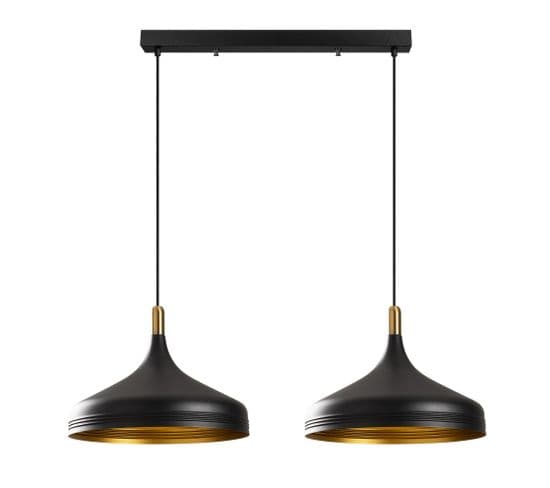 Suspension 2 Lampes Alignées Randy 68cm Métal Noir Et Or Antique