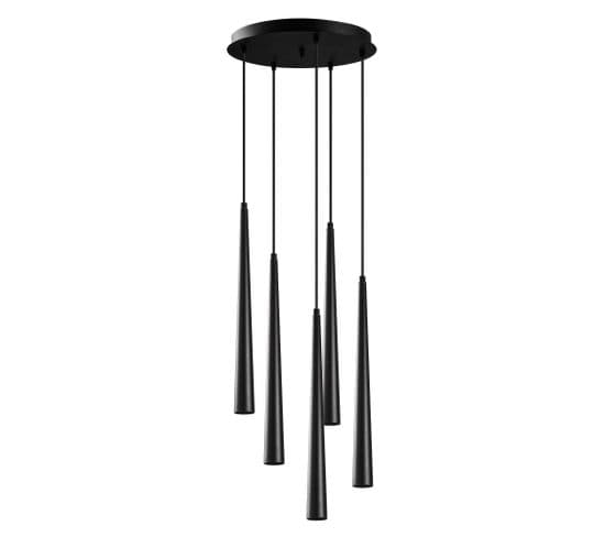 Suspension 5 Lampes Cornes Saccade Pliunga D43cm Métal Noir