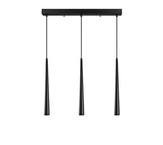 Suspension 3 Lampes Cornes Alignées Pliunga 58cm Métal Noir