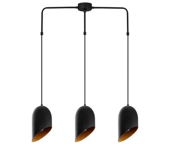 Suspension 3 Lampes Coupe Oblique Alignées Quisky 76cm Métal Noir Et Or