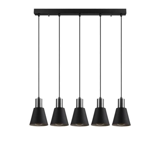 Suspension 5 Lampes Alignées Conixa Métal Noir Et Nickel